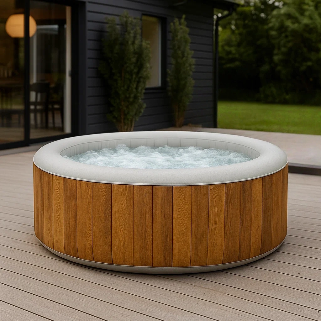Spa hinchable redondo,4 personas,PVC,marrón y gris diámetro 180x70 cm - xjtSsRwGfcOK