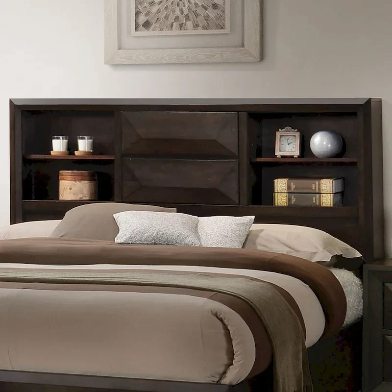 Furniture of America Zuloey Transitional Espresso Wood Platform Bed with Bookcase Headboard and Storage Drawers