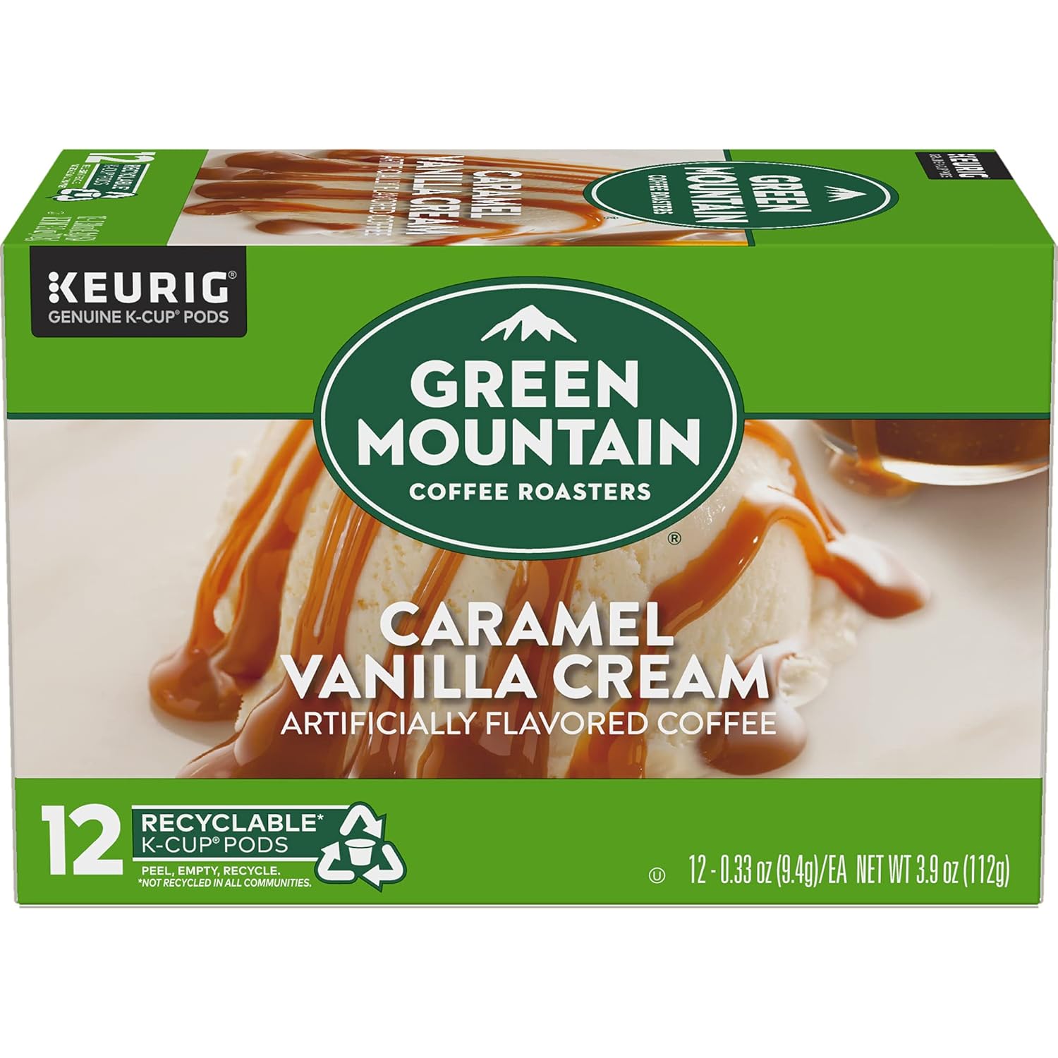 Green Mountain Coffee Roasters Caramel Vanilla Cream Keurig Single-Serve K-Cup pods. Light Roast Coffee. 12 Count
