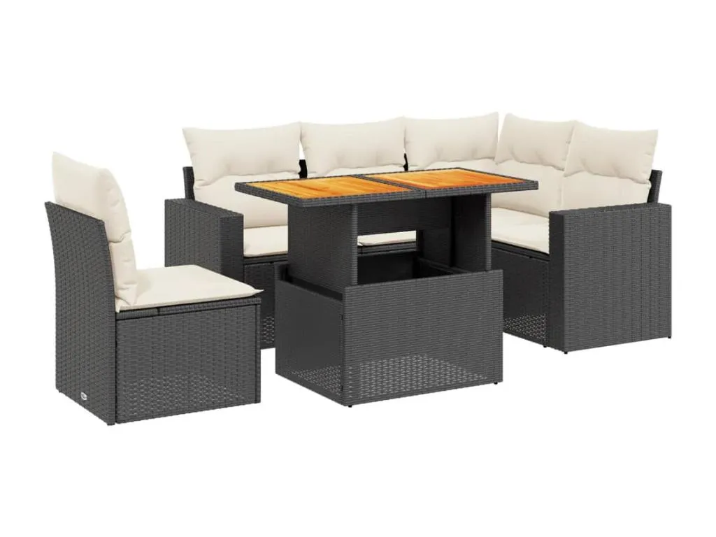 Vivircalido Set de sofás de jardín 6 piezas y cojines ratán sintético negro vwnt23894