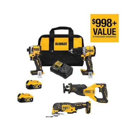20V MAX Lithium-Ion Cordless Brushless 4 Tool Combo Kit with (2) 4.0Ah Batteries, Charger, and Kit Bag