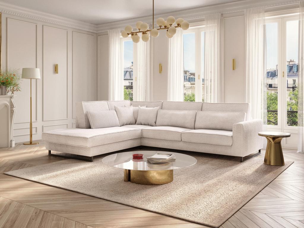 Sofá esquinero izquierda de terciopelo acanalado beige