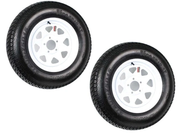Trailer Tires On Rims ST205/75D15 Load Range C 5 Hole White Spoke - 2-Pack