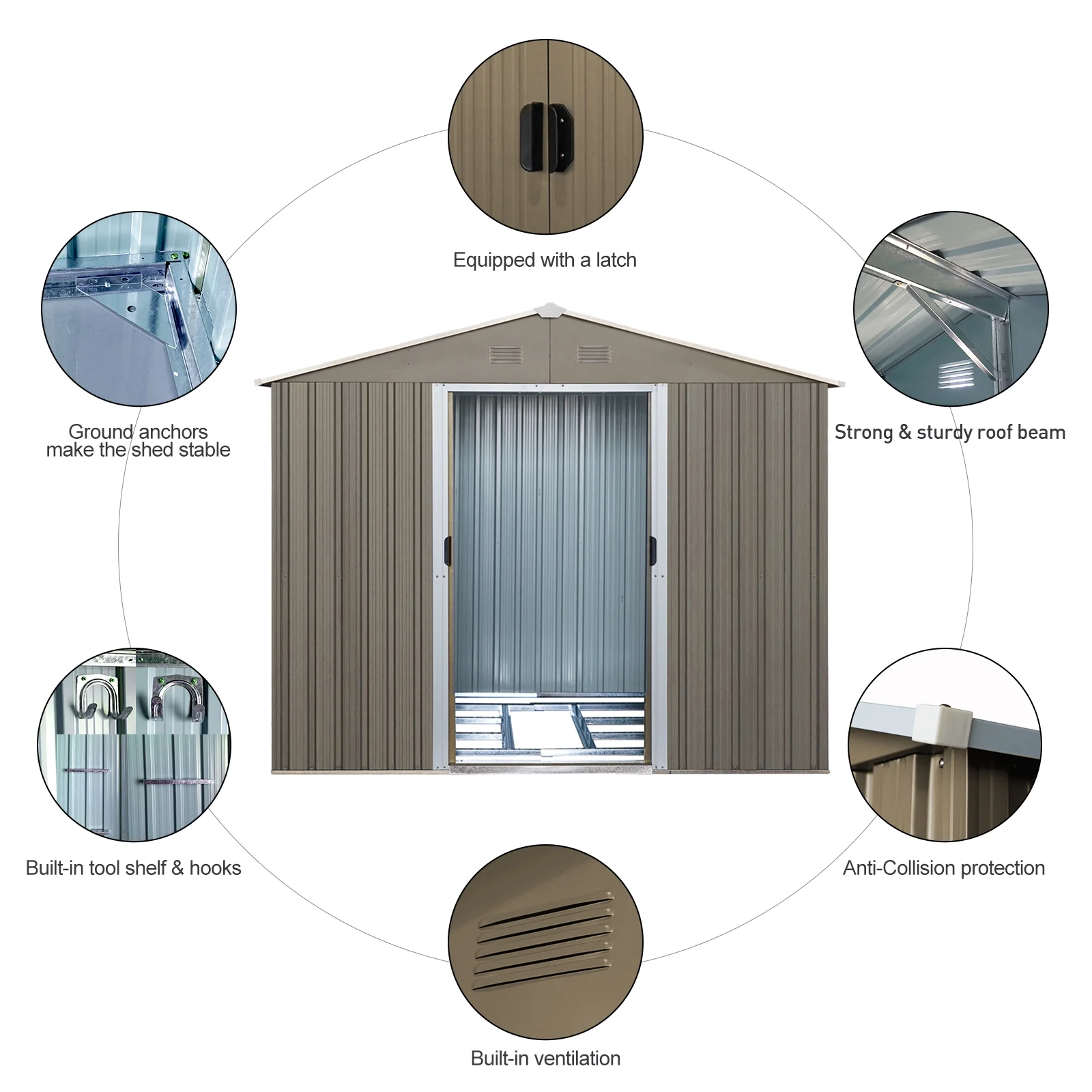 8ft x 6ft Outdoor Metal Storage Shed with Window Grey DIY assembly with pre-cut - Image 6