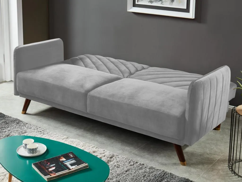 Sofá-cama de 3 plazas tipo clic-Boverdeco de terciopelo Boverdeco - Gris claro