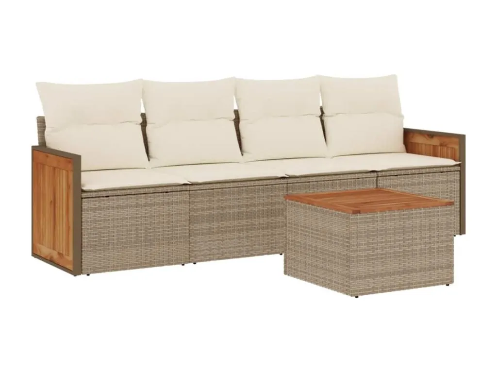 Juego de sofás jardín con cojines 5 pzas ratán sintético beige 61628alwt