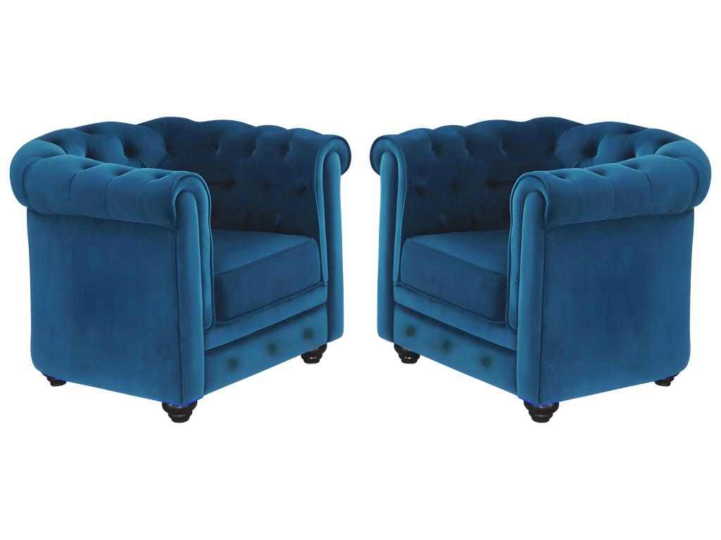 Conjunto de 2 sillones de terciopelo CHESTERFIELD - Verde azulado