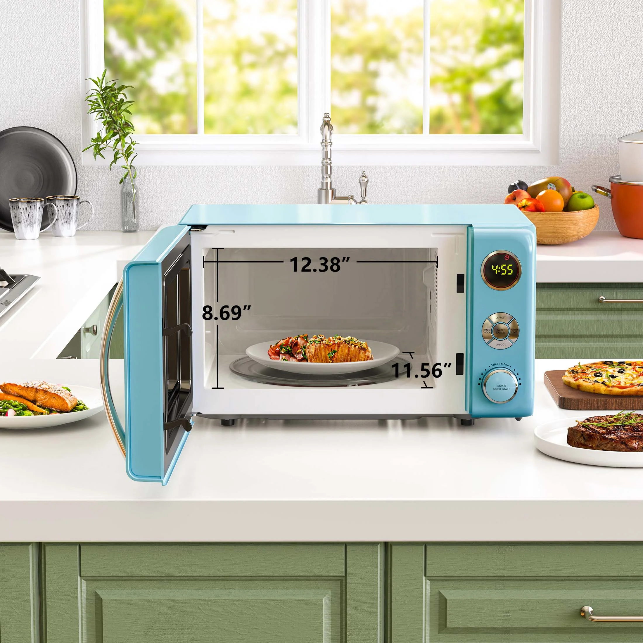 Galanz 0.7 Cu ft Retro Countertop Microwave Oven, 700 Watts, Blue, New - Image 9