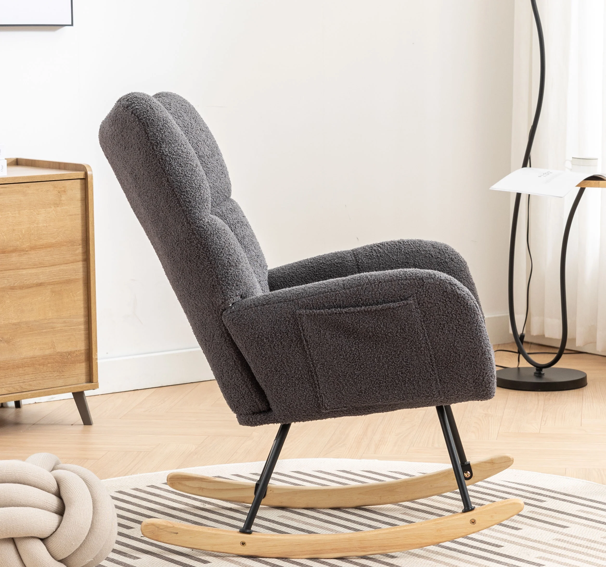 Rocking Chair Nursery,Teddy Upholstered Glider Rocker with High Backrest,Modern Rocking Accent Chairs Glider Recliner for Living Room, Nursery, Bedroom,White - Image 25