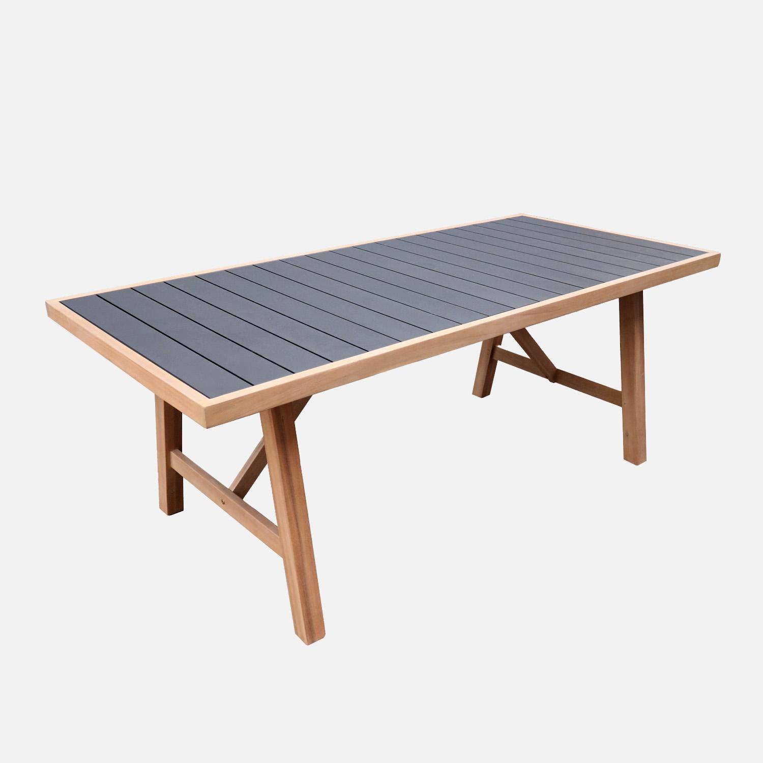 Eldora - Mesa de jardín de madera de hevea y aluminio, 6 plazas