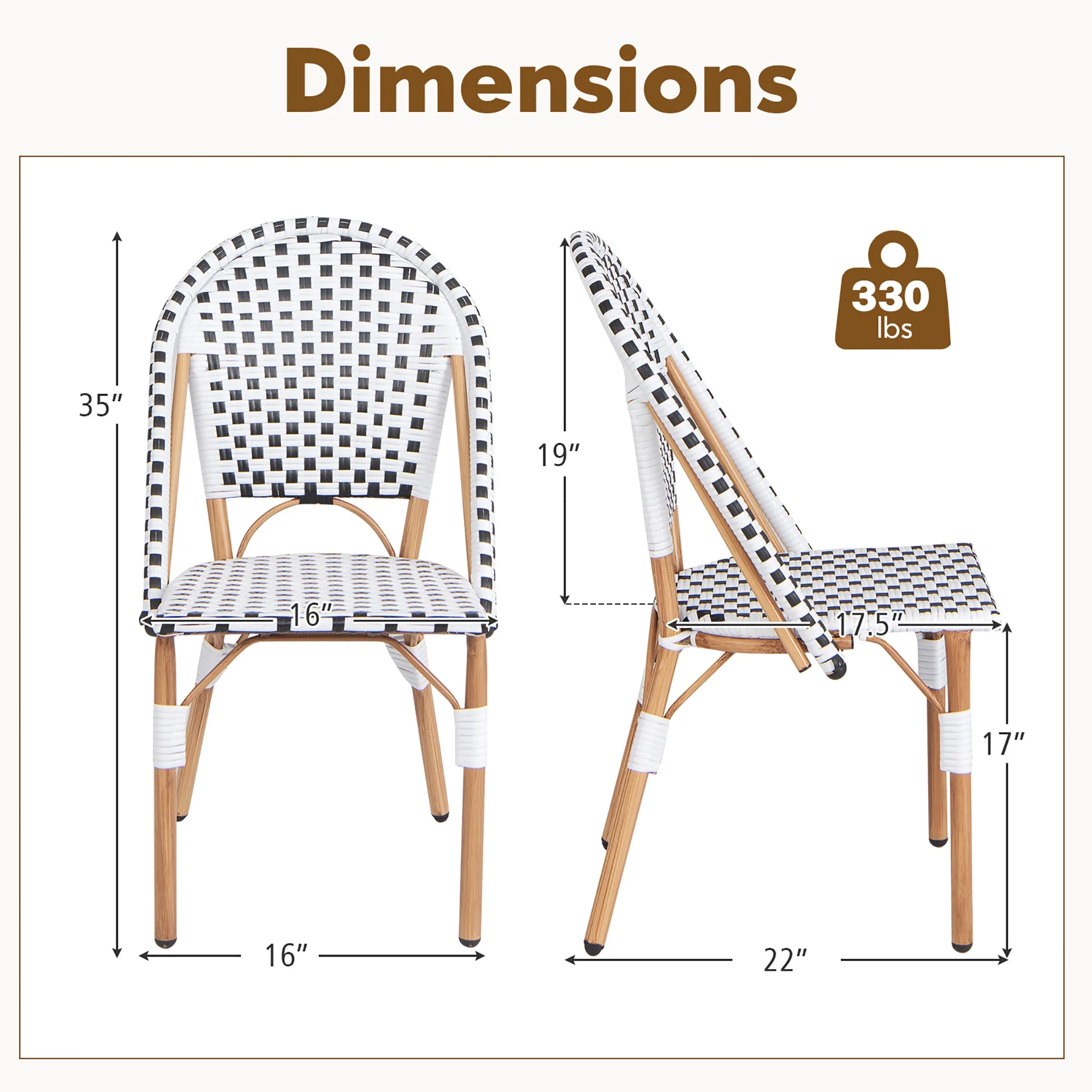 Gymax French Bistro Chair Set of 4 w/ Hand-woven Rattan Galvanized Metal Frame Outdoor - Image 3