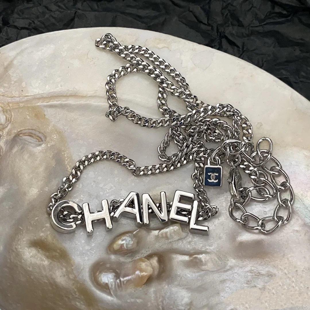 Chanel Unisex Silver Cuban Chain Monogram Necklace - Original Replica Club
