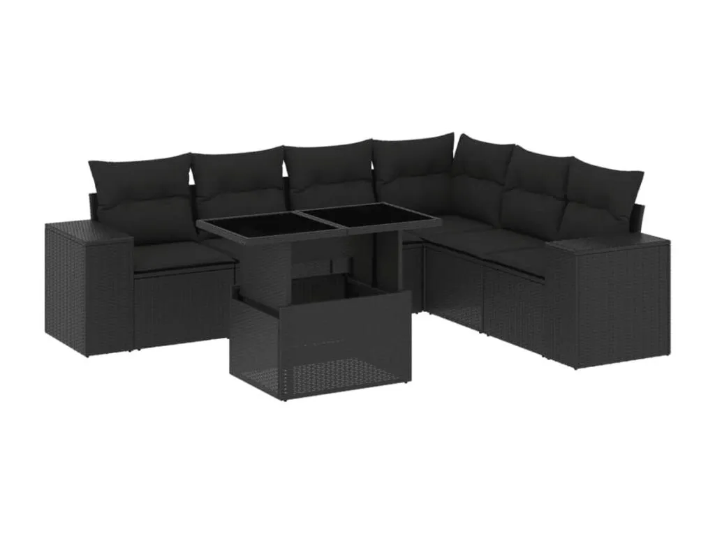 Set de 7 piezas de sofás para jardín con cojines en ratán sintético negro sjkt88052