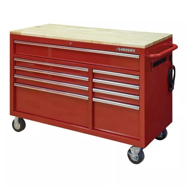 52 IN. W 9-DRAWER DEEP TOOL CHEST MOBILE WORKBENCH IN GLOSS RED