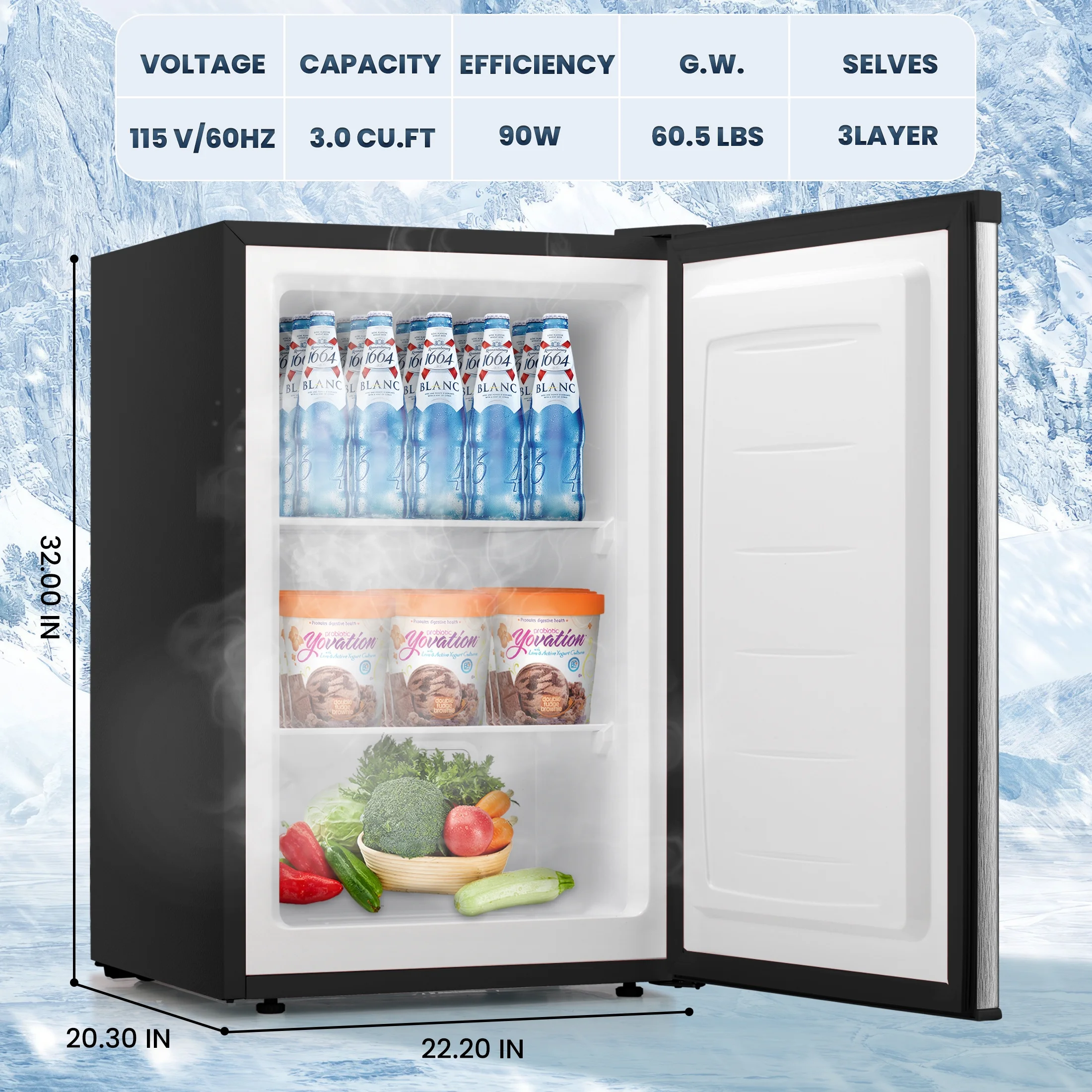 Electactic Upright Freezer, Energy Saving 3.0 Cu.ft Single Door Compact Upright Freezer with Reversible Door(Black) - Image 21