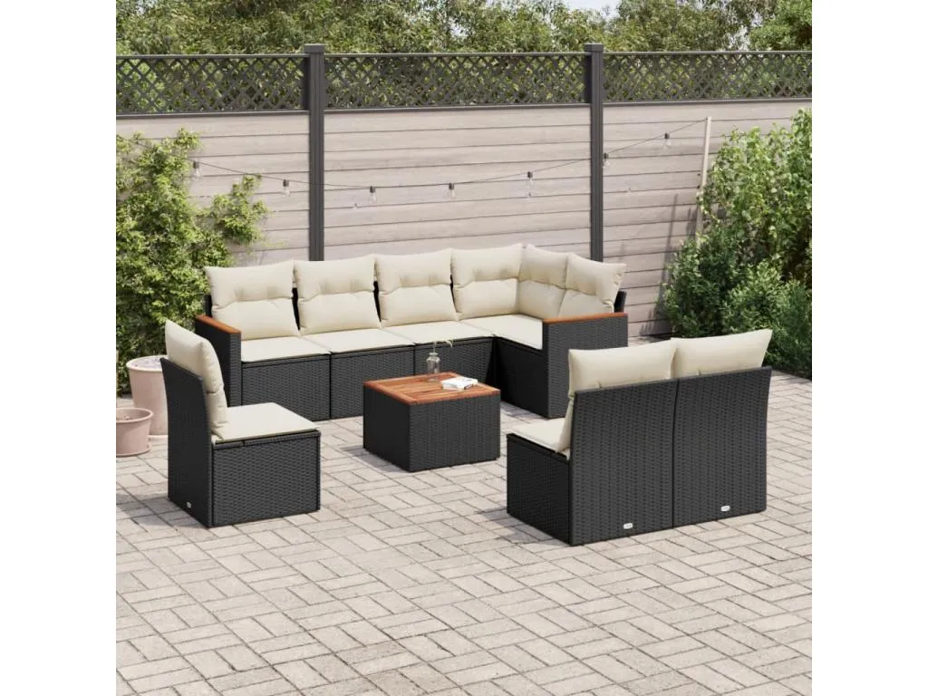 Set de sofás de jardín 8 piezas y cojines ratán sintético negro IQIT83369