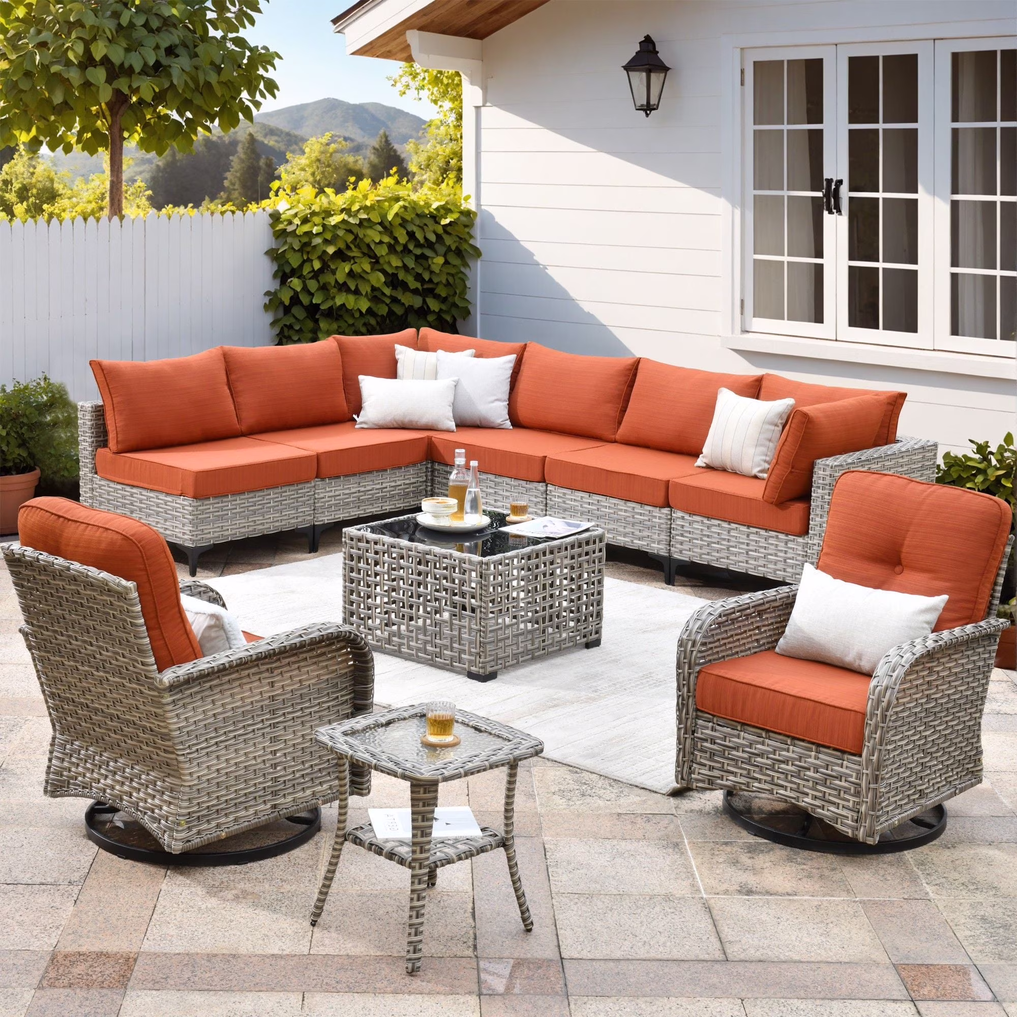 Vcatnet Outdoor Patio Furniture Sets 10 Pieces Sectional Sofa Wicker Conversation Set with Swivel Glider Chairs and Solar Powered Coffee Table for Porch,Backyard,Gray - Image 5