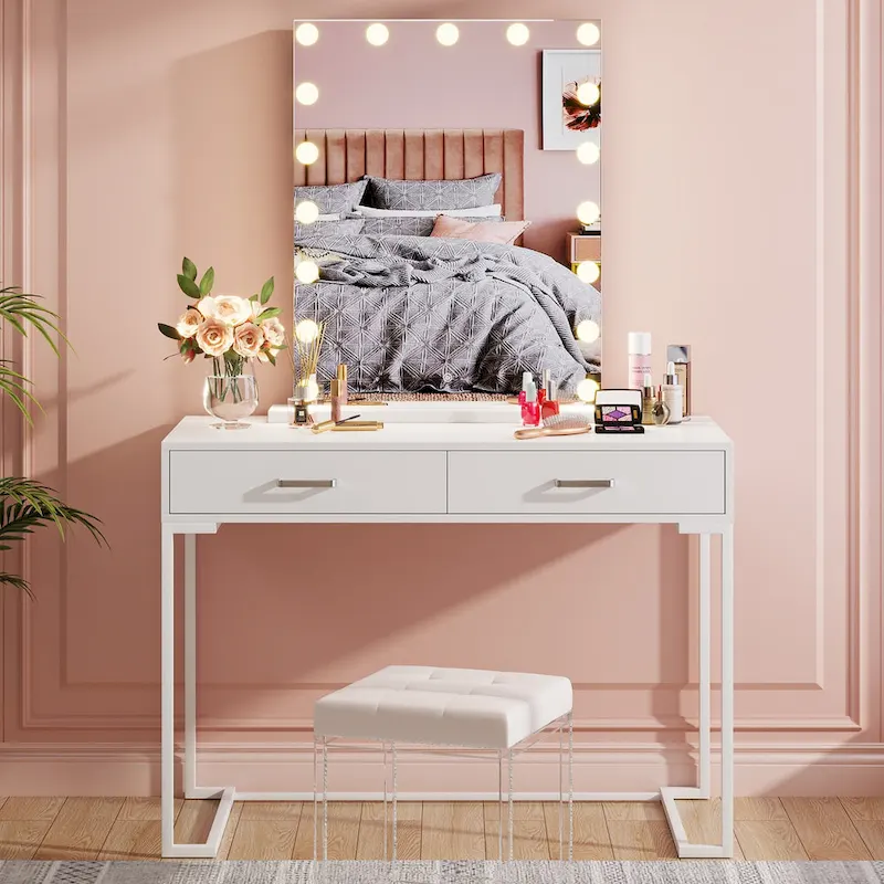 Modern Computer Desk with 2 Drawers - Stylish Study Writing Table with Storage for Home Office