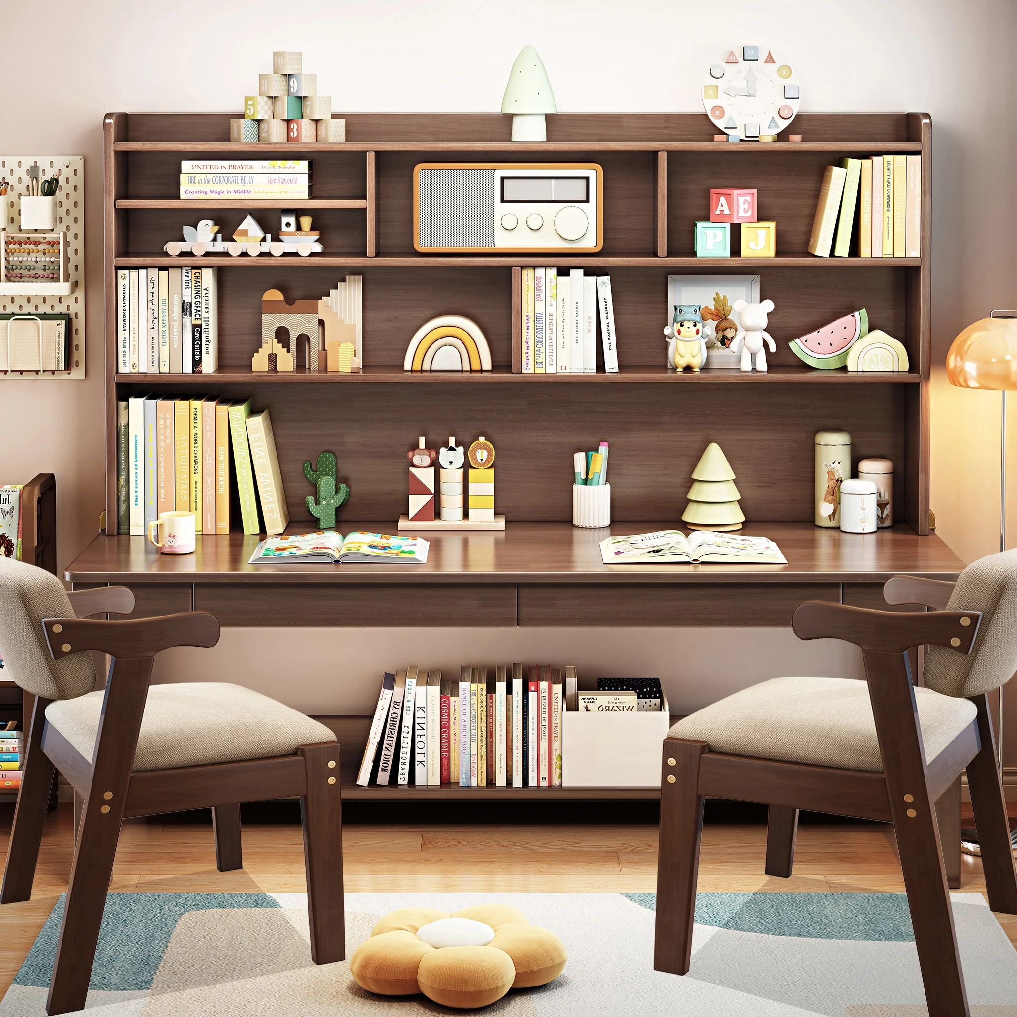 BALANBO Solid Wood Kids Desk and Chair Set with Hutch,Study Computer Desk with Drawers, Extra Large Two Person Study Desk Writing Table, Student White Desk with Bookshelf for Bedroom,Study Room,White - Image 19