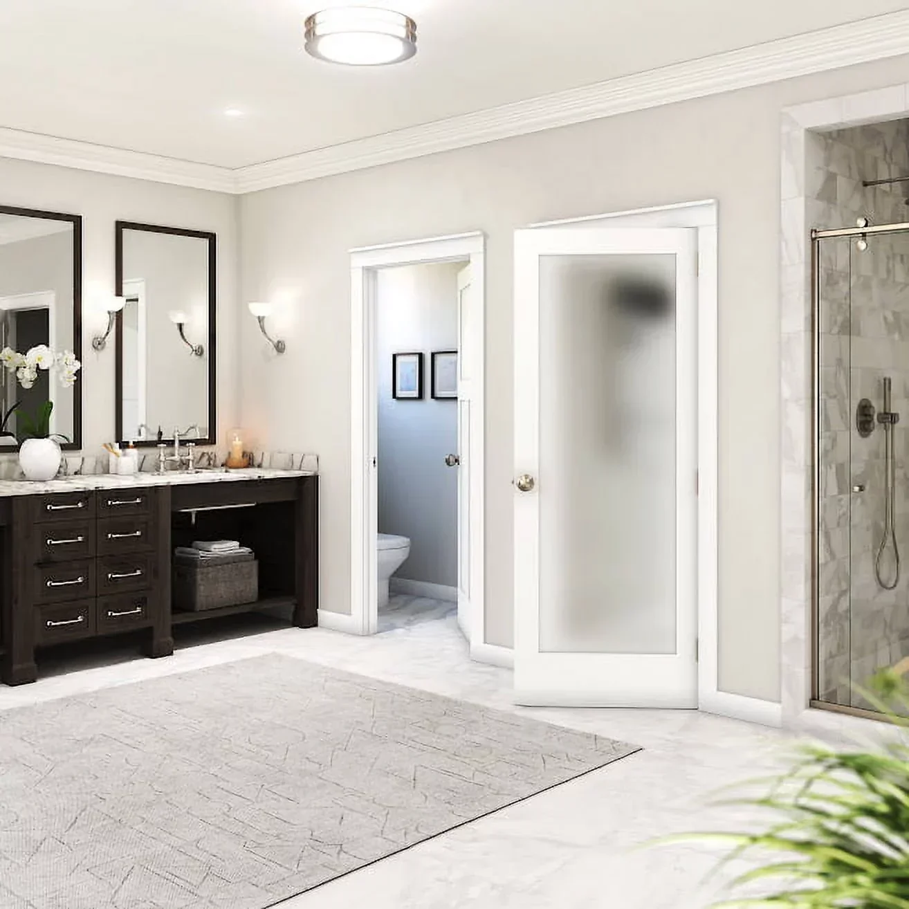 30 in. x 80 in. x 1-3/8 in. Frosted Glass 1-Lite Shaker Primed Solid Wood Core Interior Door Slab - Image 3 30 in. x 80 in. x 1-3/8 in. Frosted Glass 1-Lite Shaker Primed Solid Wood Core Interior Door Slab - Image 3