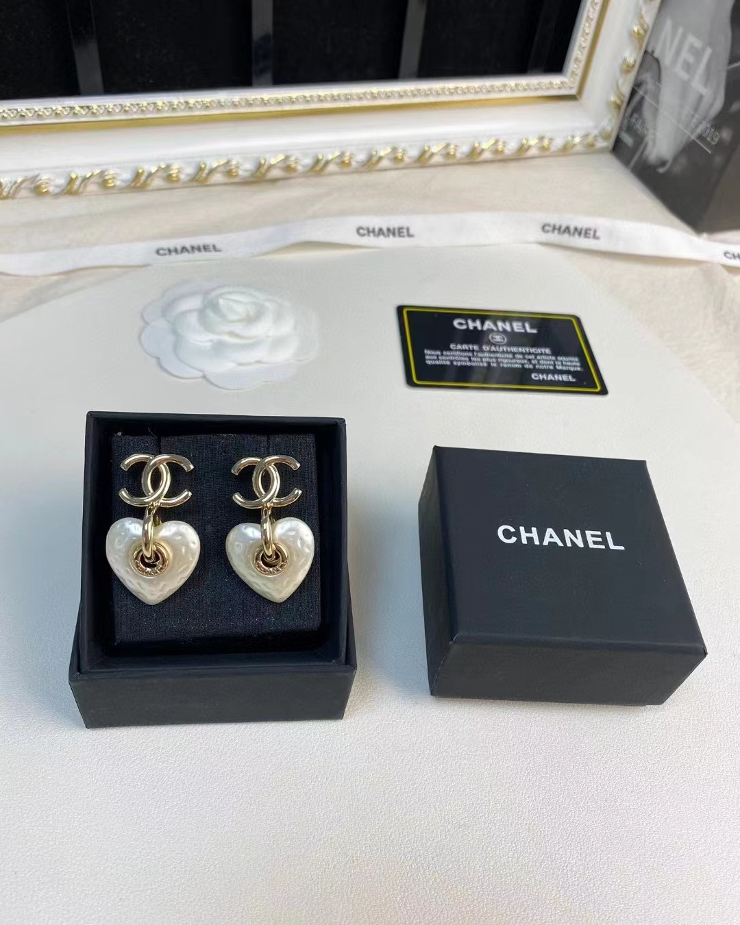 Chanel White Love Heart Double C Earrings - Original Replica Club