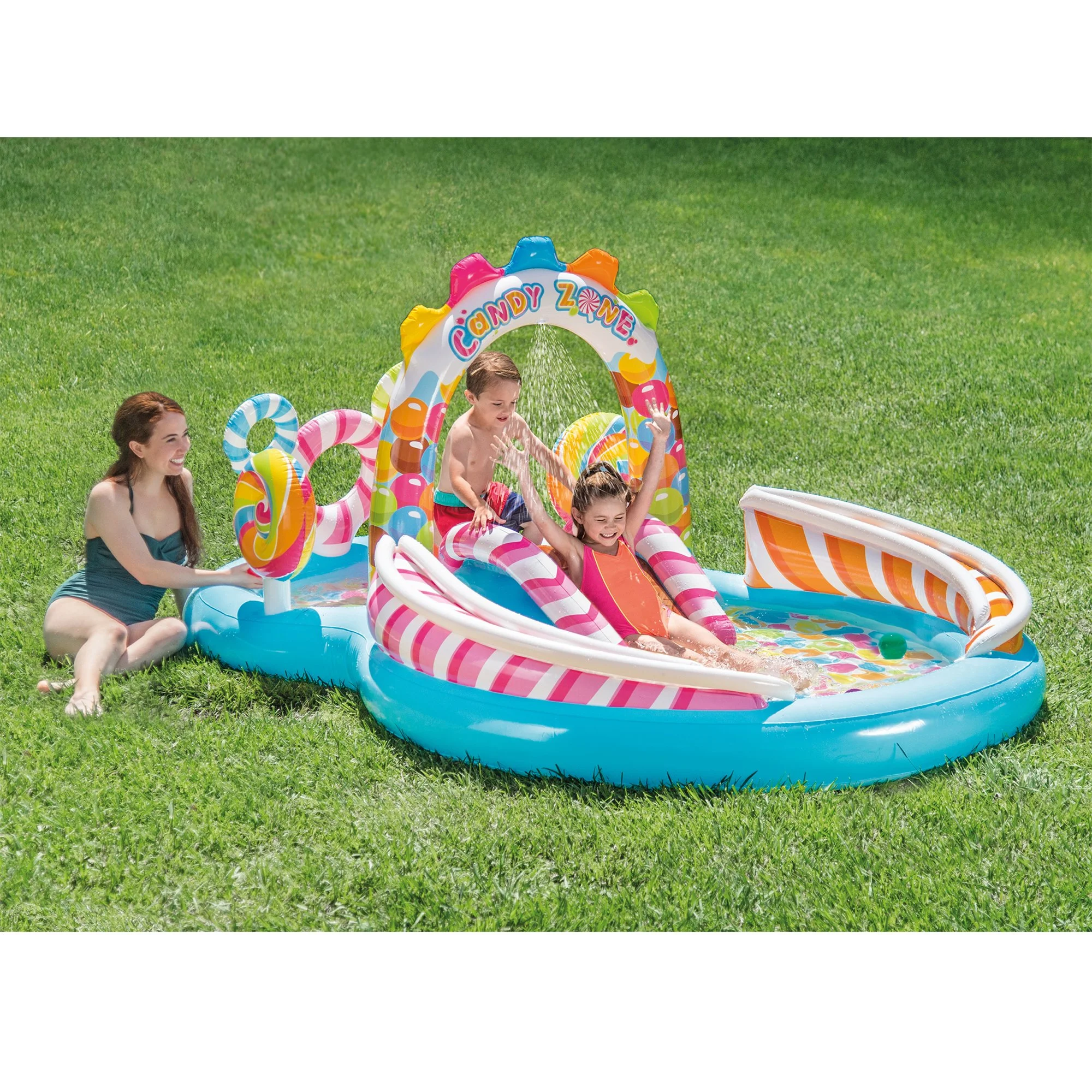 Intex 9' x 6' x 51" Inflatable Candy Zone Kiddie Pool with Waterslide (3 Pack) - image 7