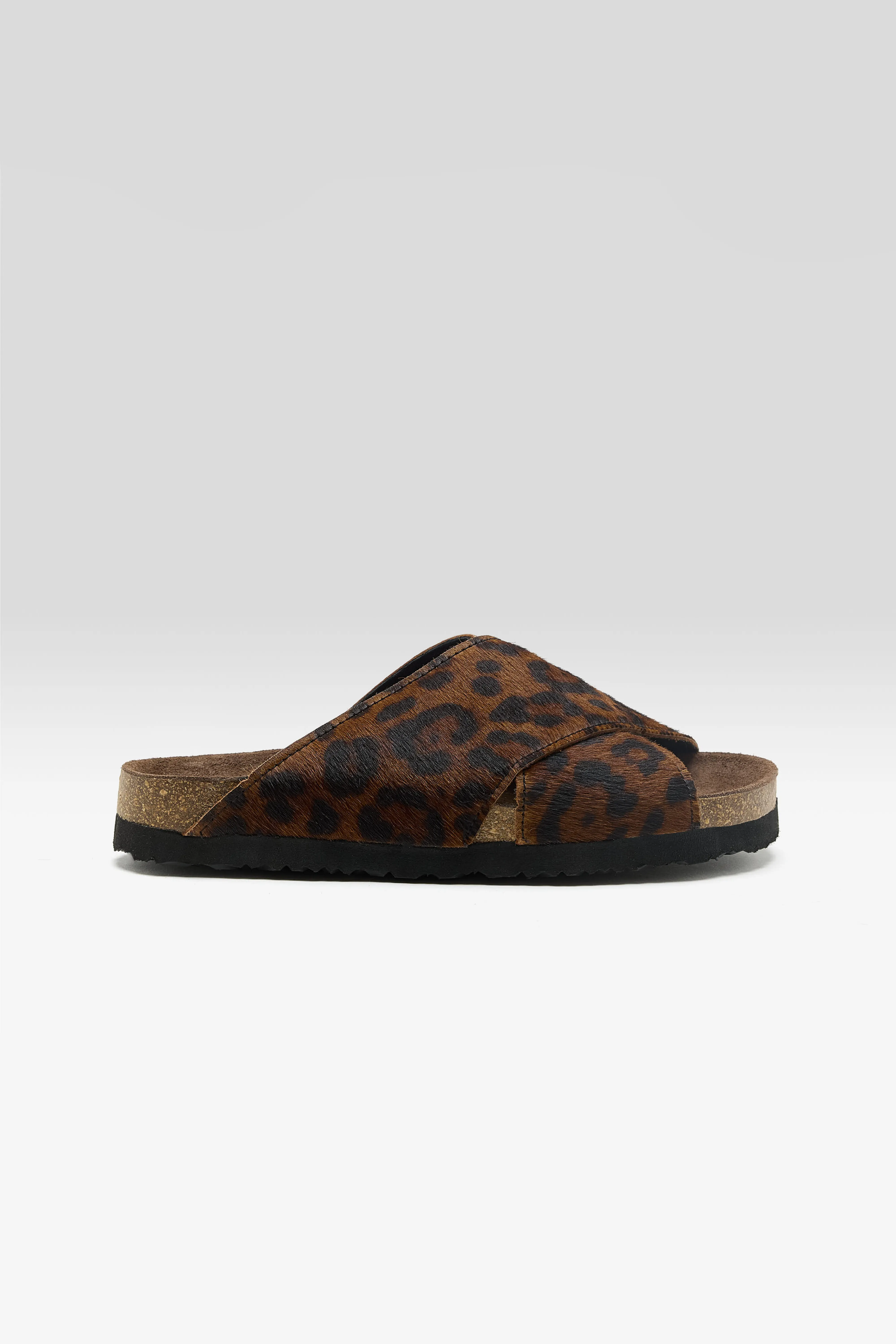 Bellerose Cheetah Ponyhair Cross Sandals  (261 / W / BROWN)