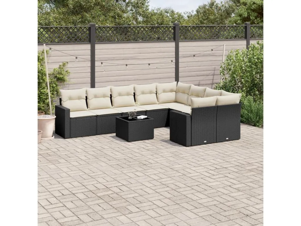 Set de sofás de jardín 10 piezas cojines ratán sintético negro