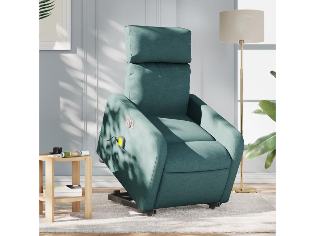 Sillón masaje eléctrico reclinable elevable tela verde oscuro