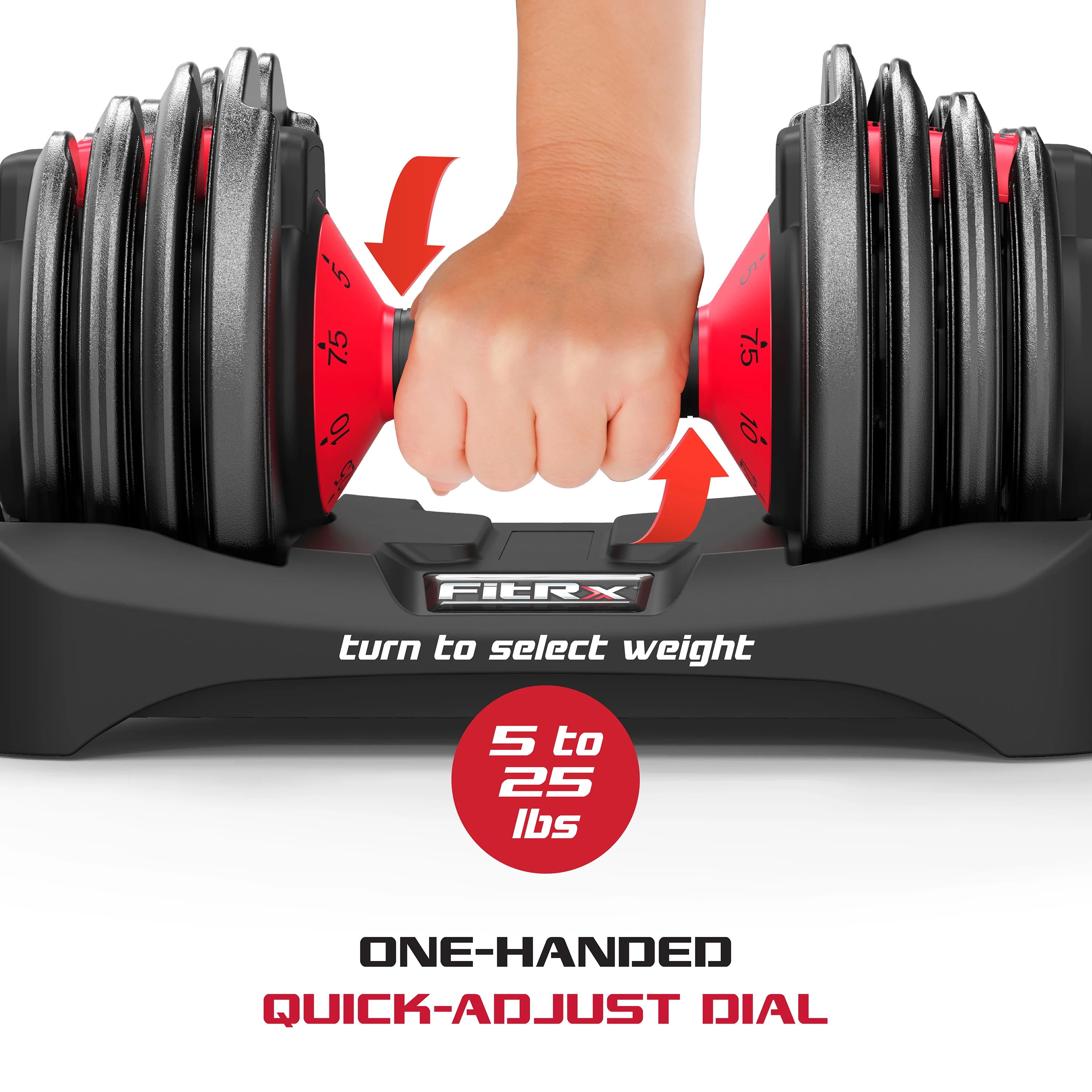 FitRx Adjustable Dumbbells 2-Pack, 25lb SmartBell Dumbbell Set with 9-in-1 Quick-Select Weights, 2.5lb Increments for Home Gym - Image 3