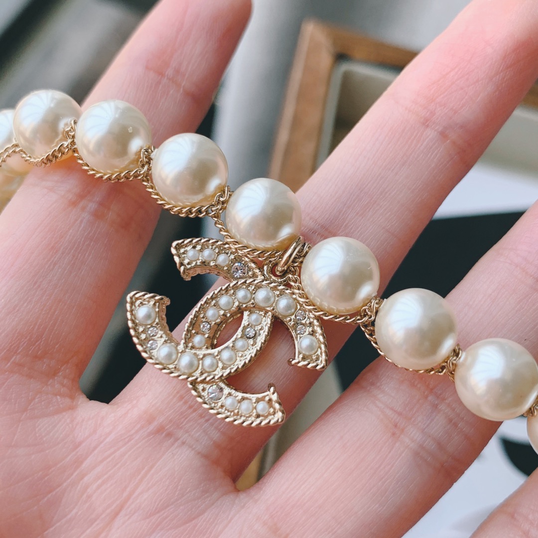 Chanel Light Gold Chain Wrap Pearl Bracelet with CC Charm - Original Replica Club