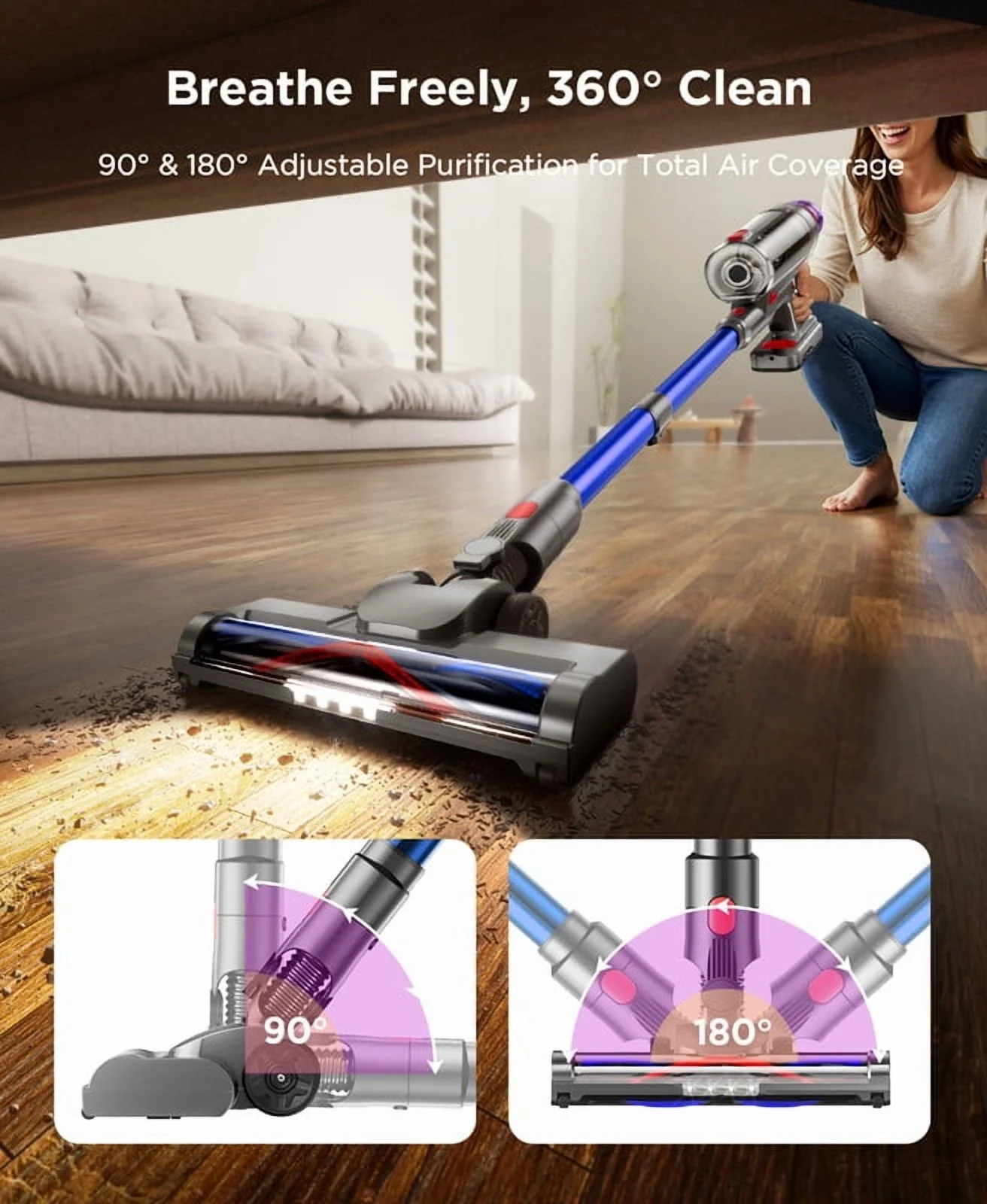 Hosaud Cordless Vacuum Cleaner - 45000pa 550W 55mins 2600mAh Lightweight Stick Vacuum Cleaners for Home Pet Hair Carpet Floor Purple - Image 13