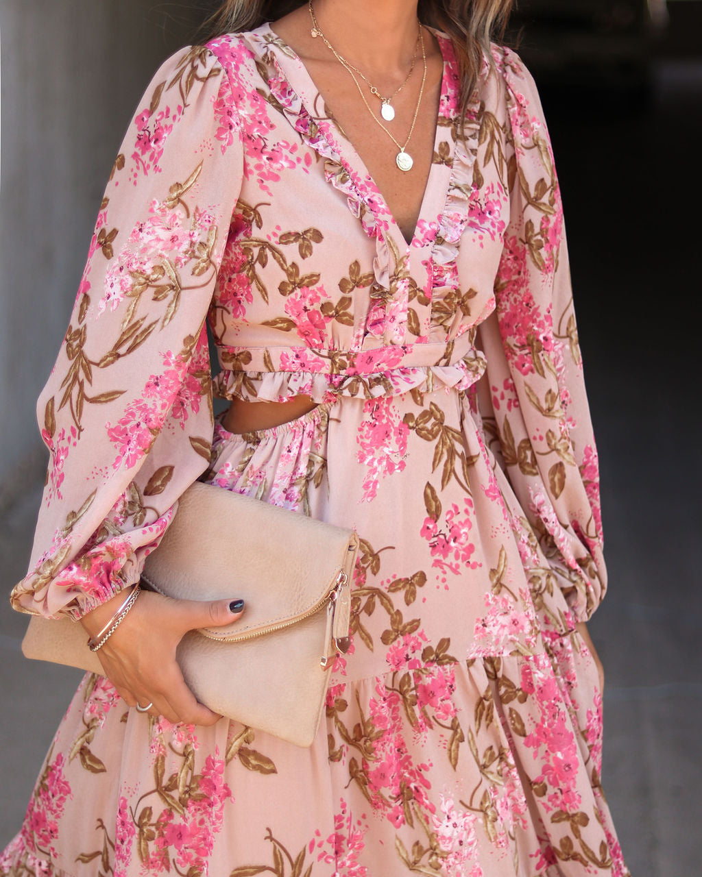 Vineyard Romance Floral Side Cutout Maxi Dress - Se7enfashion