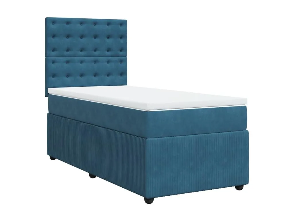 Cama box spring con colchón terciopelo azul oscuro 90x200 cm cqu3521454