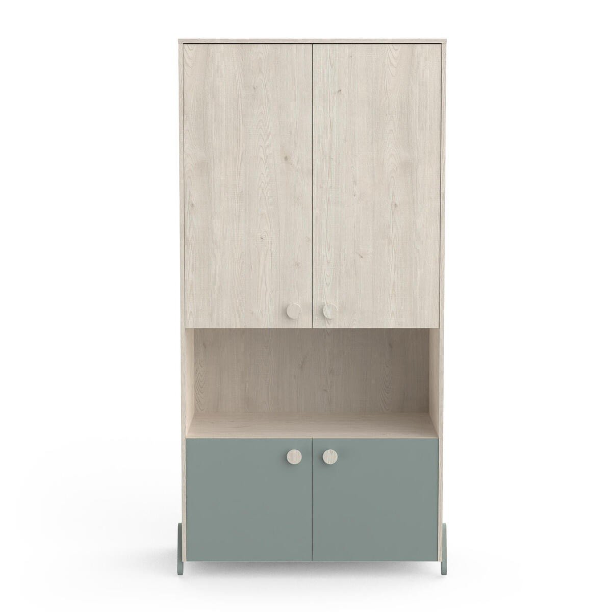 Armario infantil de 4 puertas con barra colgadora, diseño madera y verde, L89 cm lu0067h3