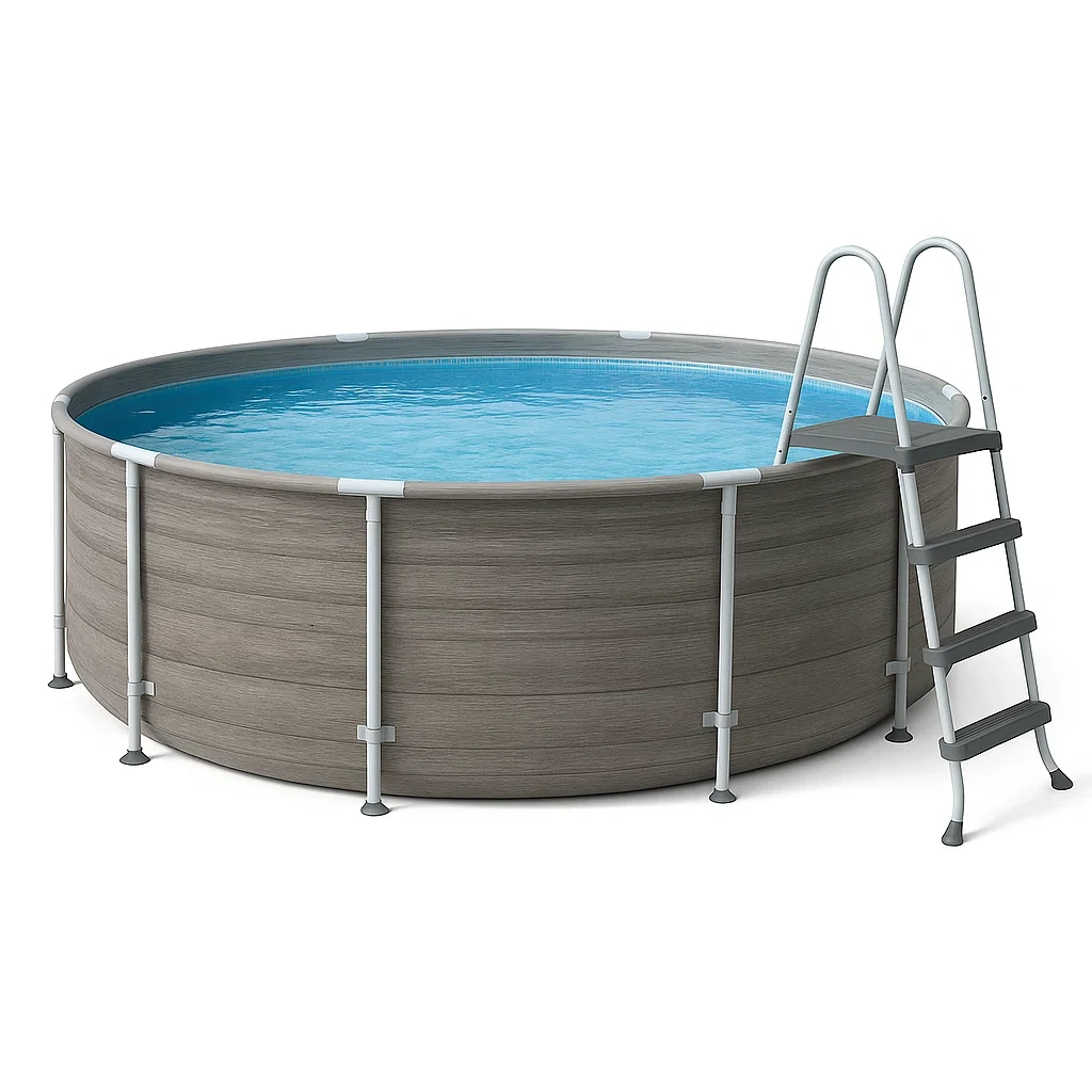 Piscina tubular redonda desmontable 358x98 cm Color Gris con filtro y escalera JsEJgyZ258HZ