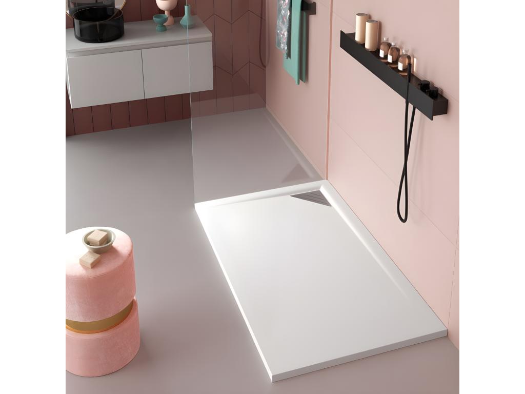 Plato de ducha resina TRINITY BLANCO 80x130 cm Rejilla Izquierda