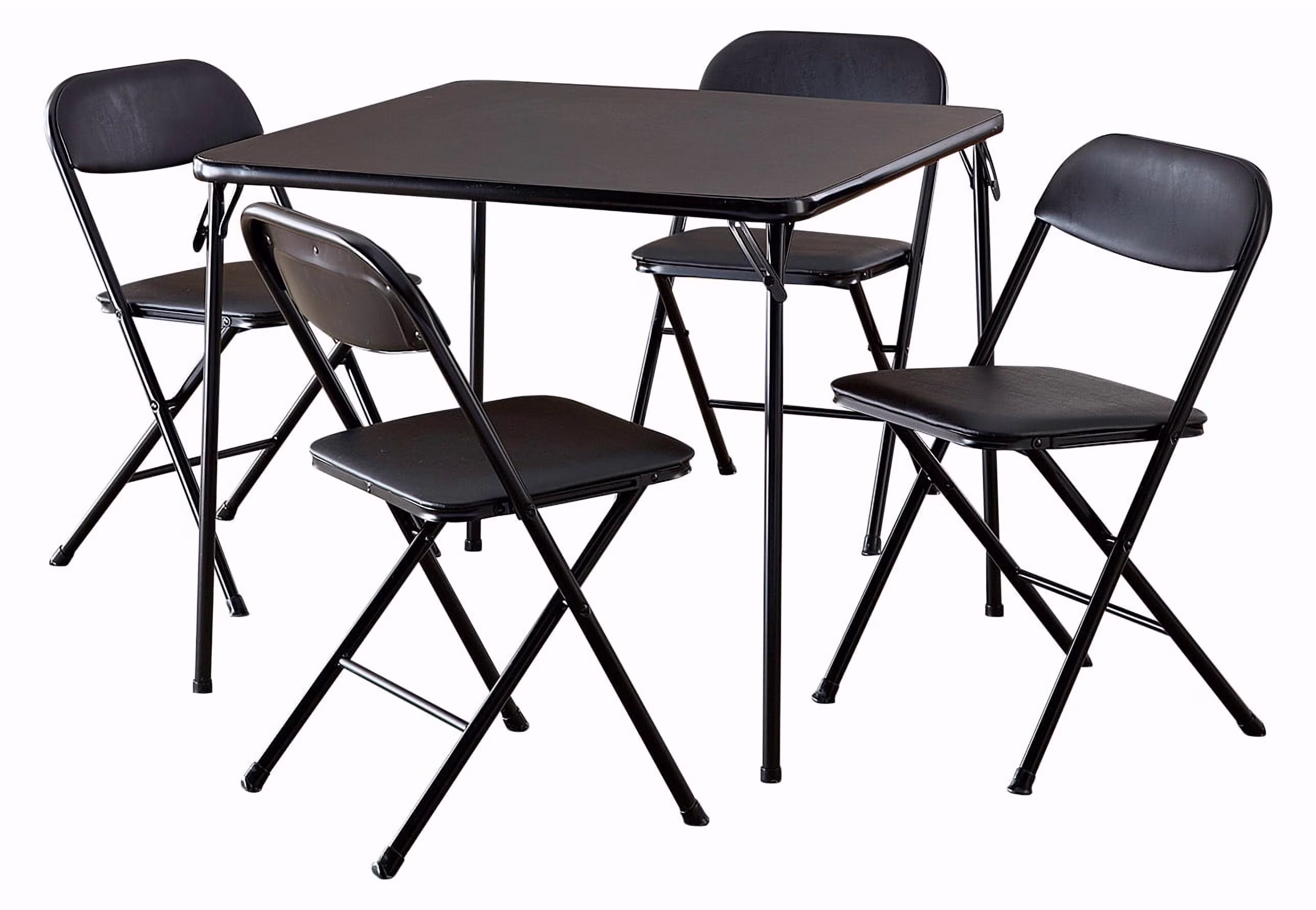 COSCO 5-Piece Folding Set with Card Table and 4 Vinyl Padded Chairs, Black