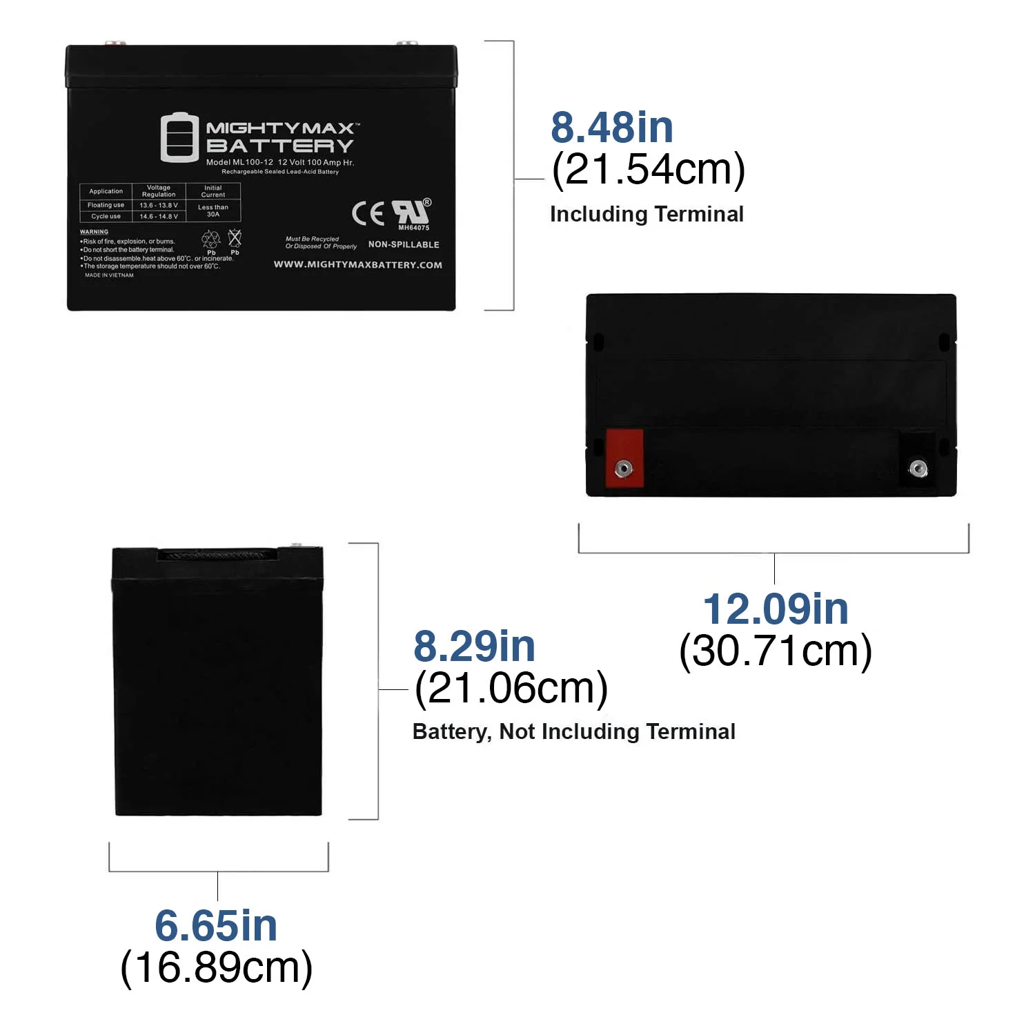 12V 100Ah SLA Battery For Kaddy E-Caddy Golf Cart - Image 2