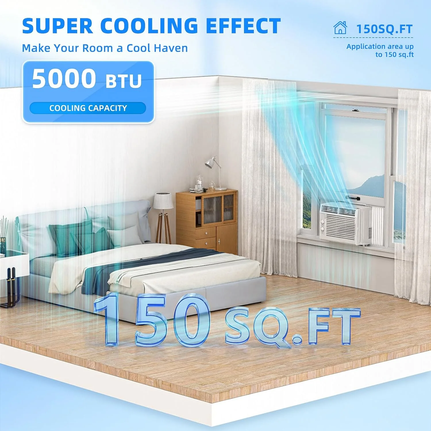 Antarctic Star 12,000 BTU U-Shaped Window Air Conditioner Unit Cools up to 550 Sq.Ft. with 6 Modes 24H Timer, Ultra Quiet Window AC Units