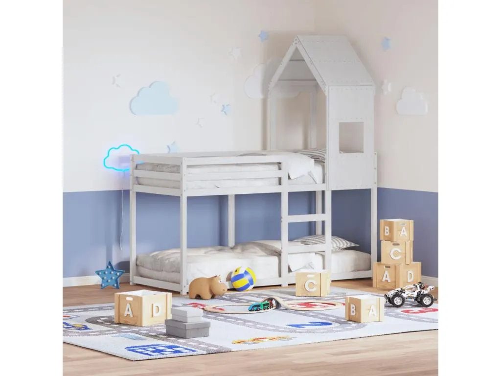 Cama litera con techo Lluesmahome maciza de Lluesmahome blanco 90x190 cm BJIU98140