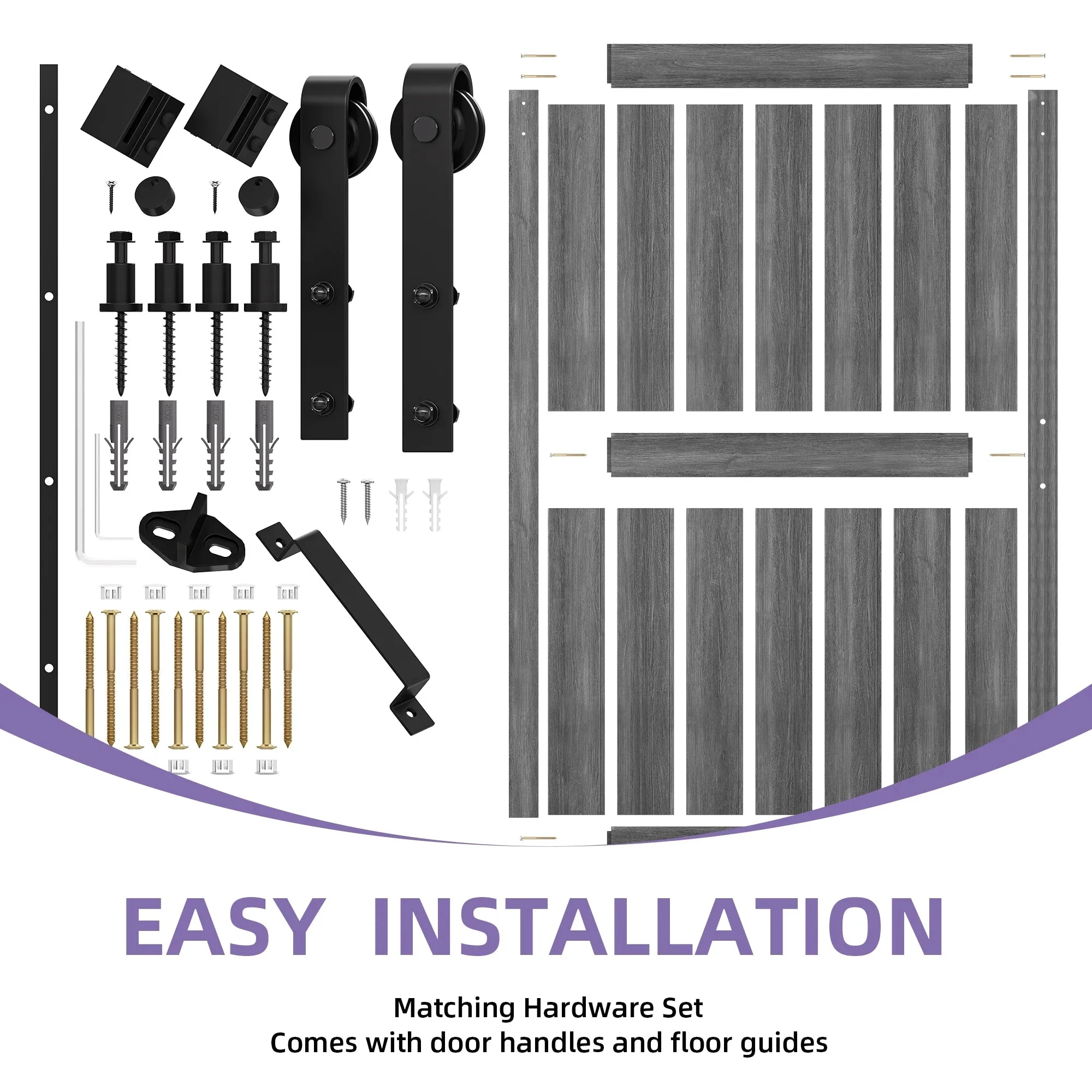 Uforic Sliding Barn Door With Hardware Kit, 48 x 84 in, Gray - Image 5 Uforic Sliding Barn Door With Hardware Kit, 48 x 84 in, Gray - Image 5