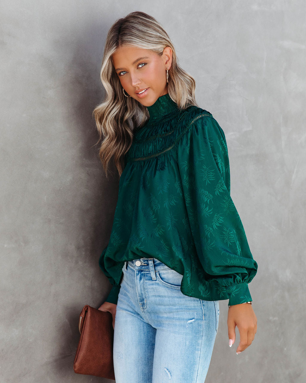 Rococo Mock Neck Top - Pine - Se7enfashion