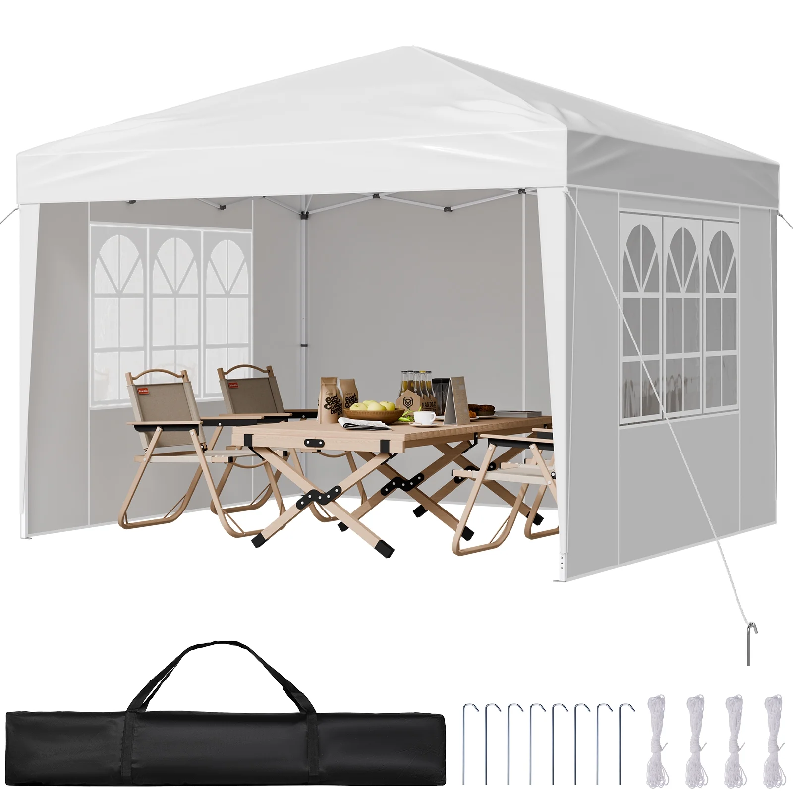 KFFKFF 10 x 10 FT Pop-Up Canopy Tent with Adjustable Height, 3 Sidewalls, and 2 Ventilated Windows, Portable Outdoor Shelter for Events, Patio, Backyard, Parties, and Parking - Image 9