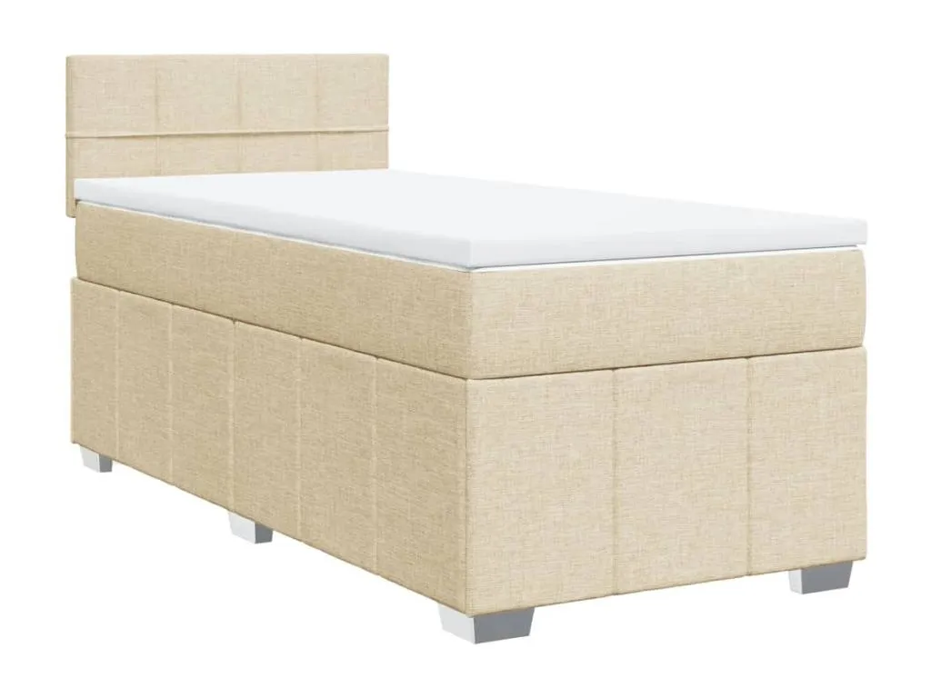 Cama box spring con colchón en tela color crema 80x200 cm. wmv3520725