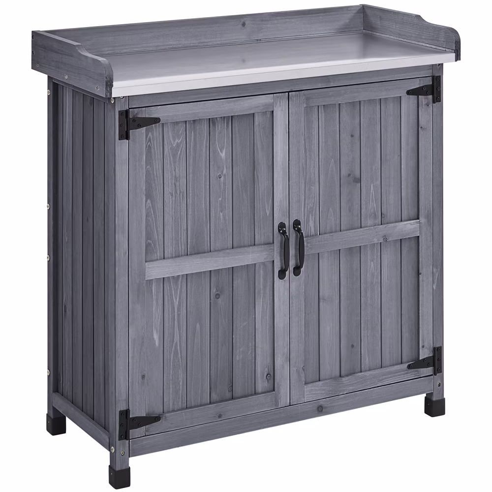 Renwick Garden Potting Bench Table with Cabinet, Brown - Image 3