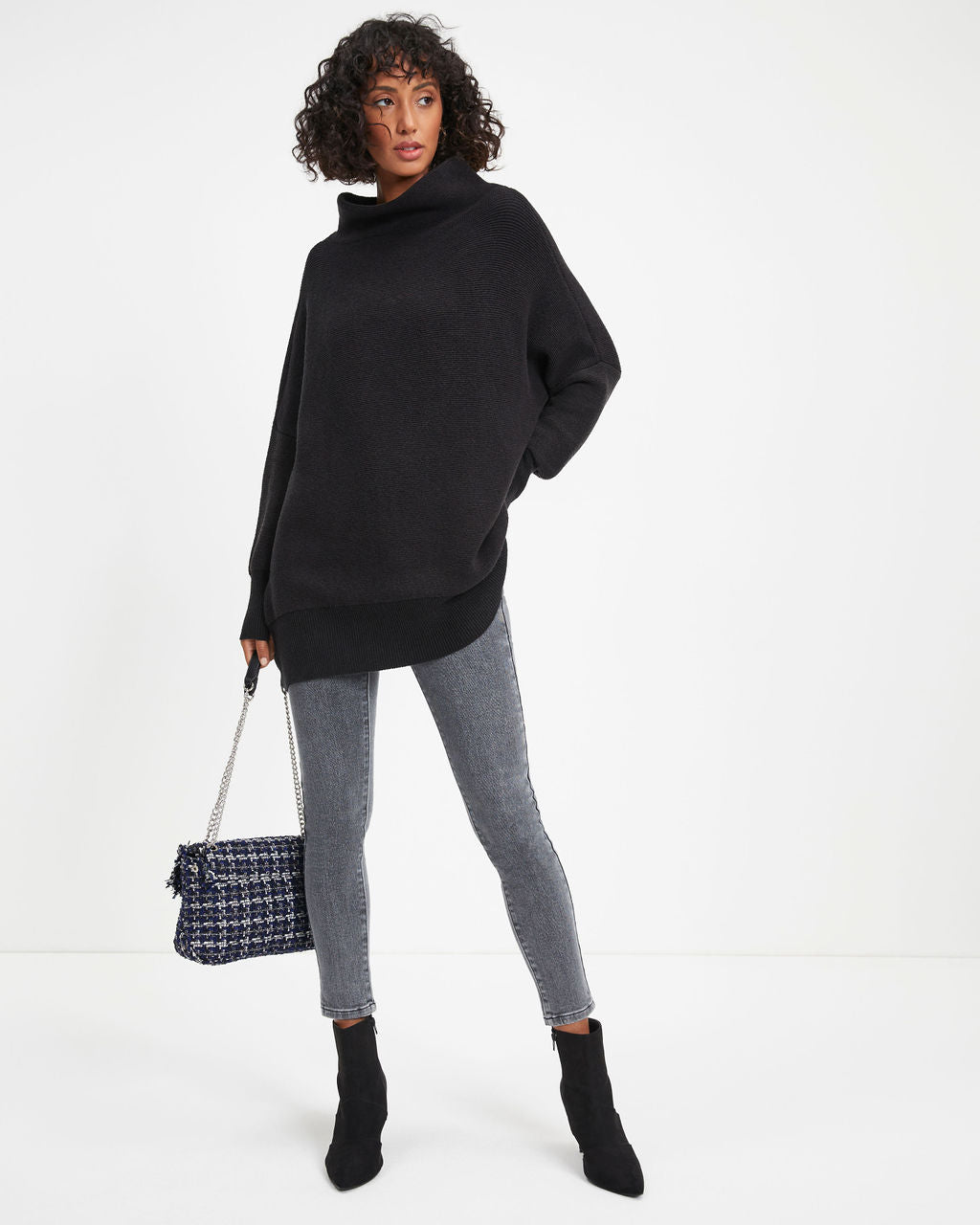 Under The Falling Leaves Knit Mock Neck Sweater - Black - Se7enfashion