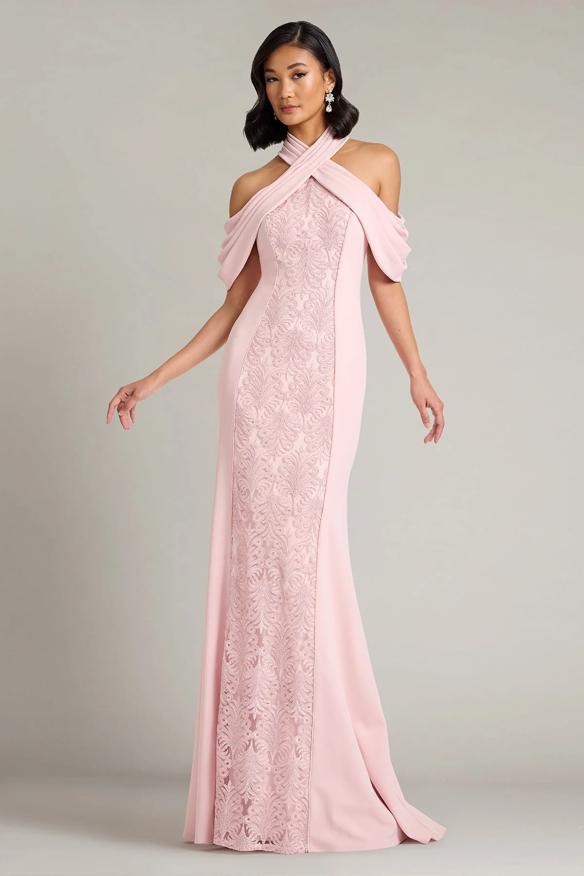 Kato Embroidered Off-Shoulder Halter Gown - Special Events Unlimited