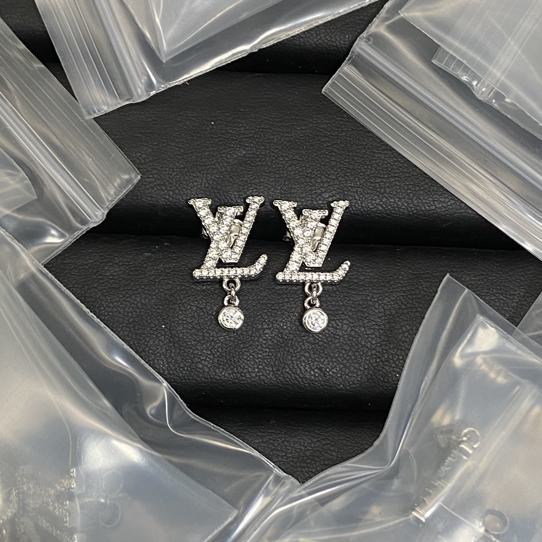Louis Vuitton Full Diamond Paved LV Letters Earrings - Original Replica Club