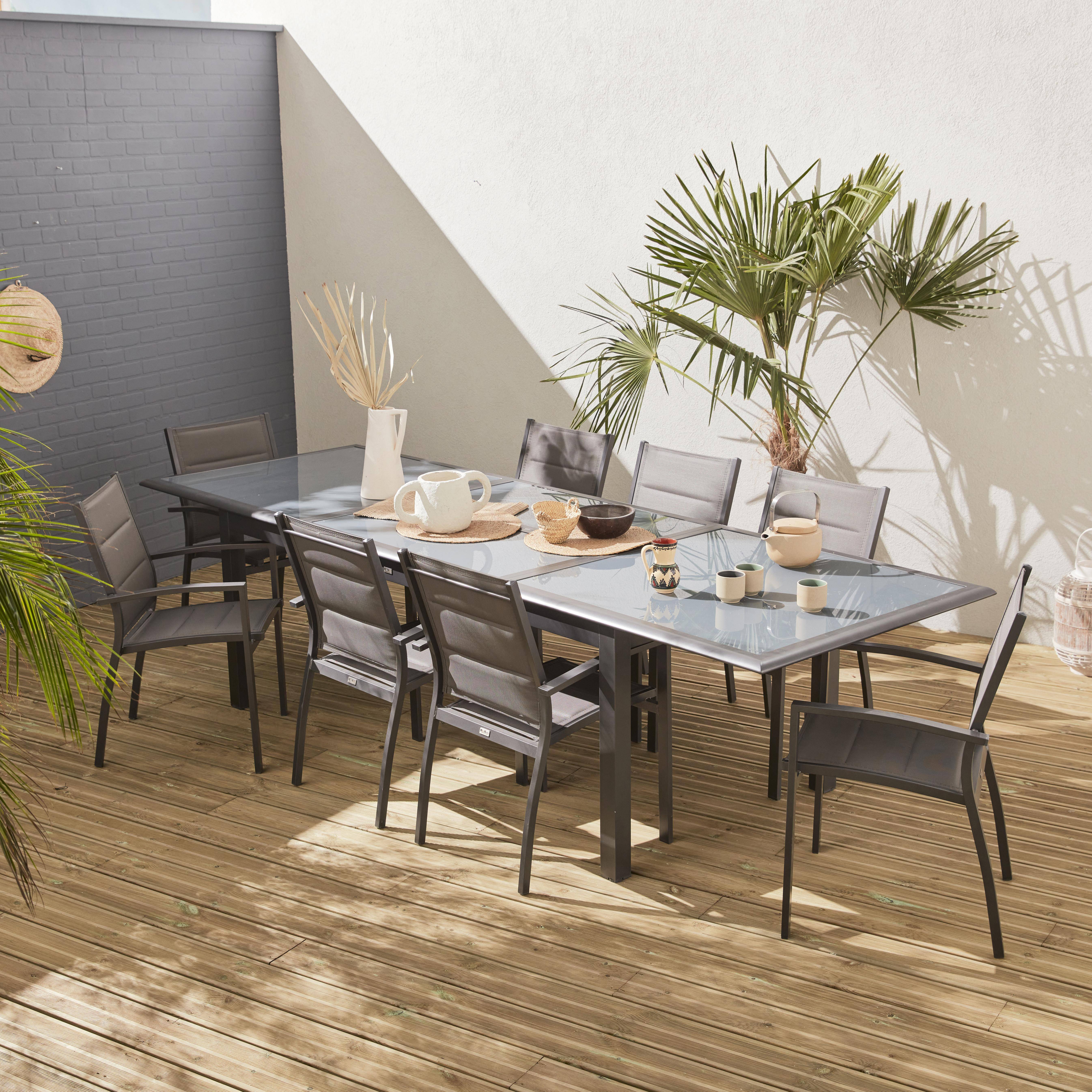 Philadelphie - Mesa de jardín extensible de aluminio con 8 sillas